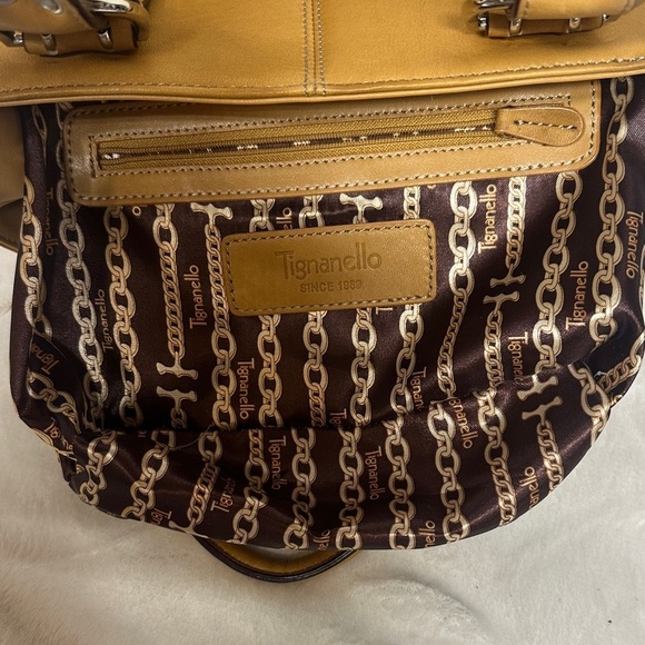 Tignanello Mustard Leather Satchel with Buckle Details - Picture 13 of 15